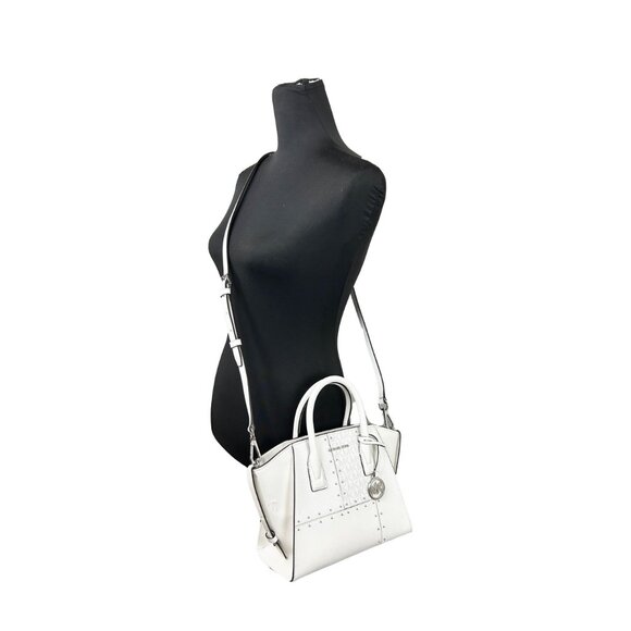 NEW  Michael Kors Avril Small Top Zip Satchel Crossbody Bag White Handbag Purse - Picture 2 of 5